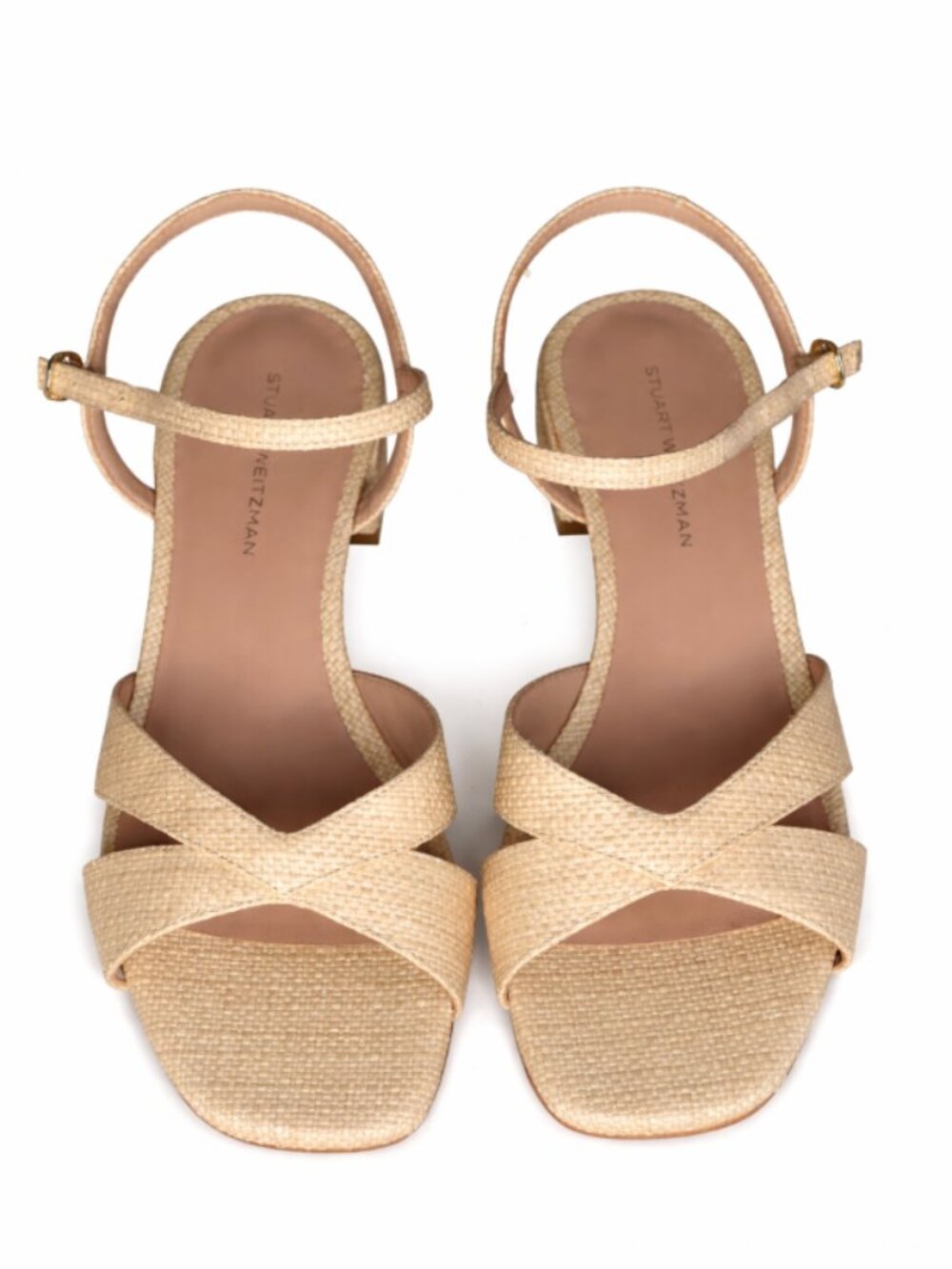 Stuart Weitzman Miami Sandal Natural Raffia Block Heel Size 7